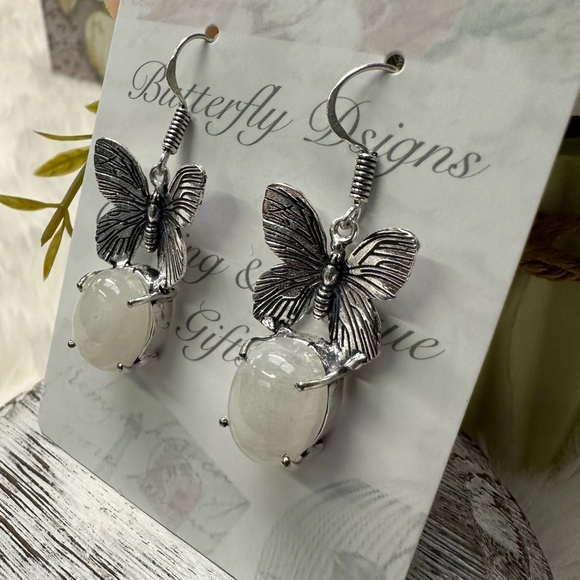 0117 Rainbow Moonstone Ethnic Handmade Earrings Silver Gemstone Jewelry - Picture 8 of 11